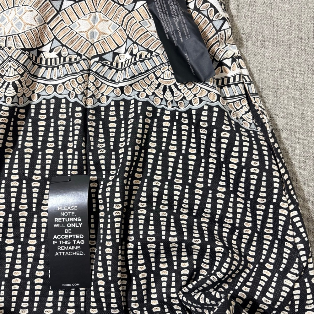 BCBGMAXAZRIA Dress 2 Brigetta Geometric Tribal Lace Fit & Flare Black Tan - Picture 14 of 14